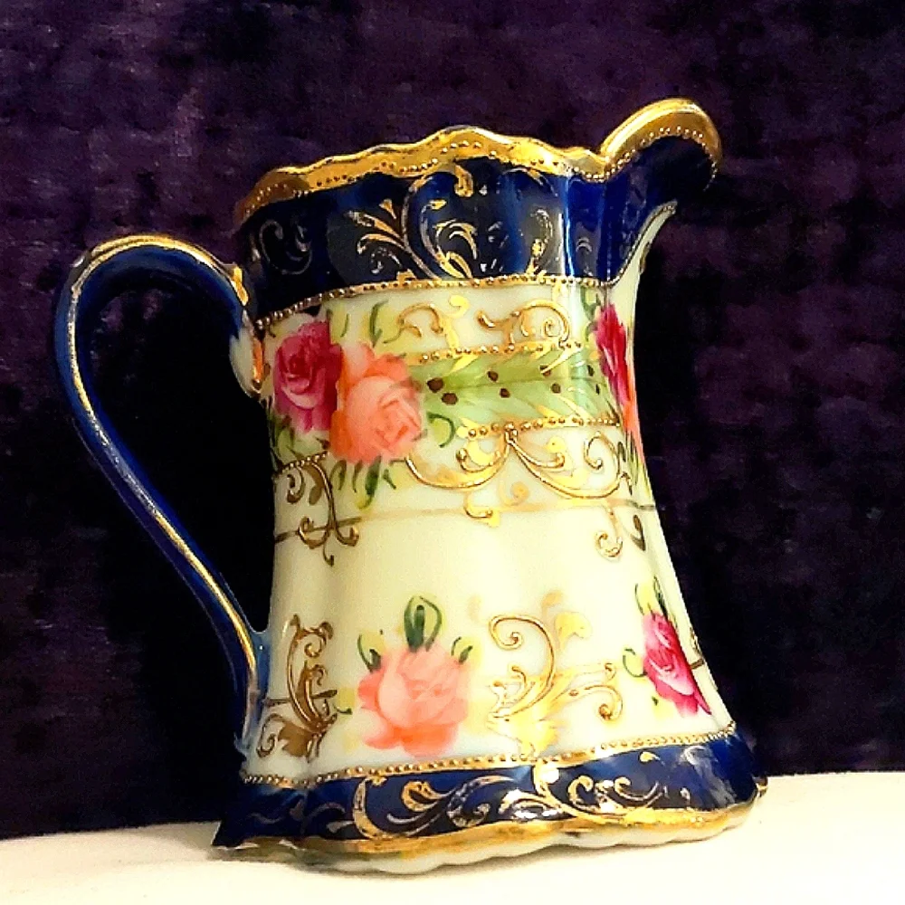 Nippon Floral Porcelain Creamer with real Gold Accents Victorian maximalist